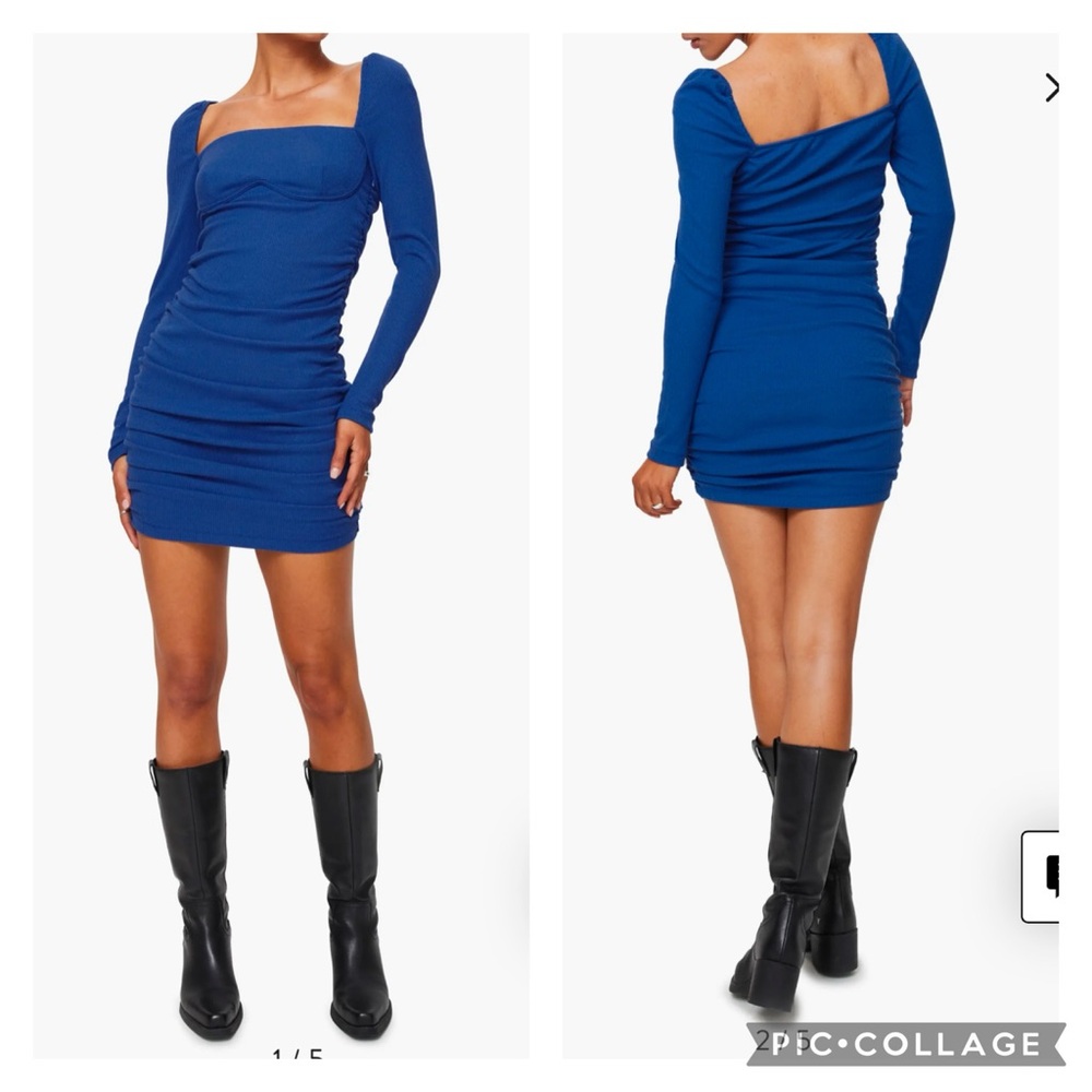 Princess Polly Blue Bodycon Dress with Long Sleeves and Square Neckline